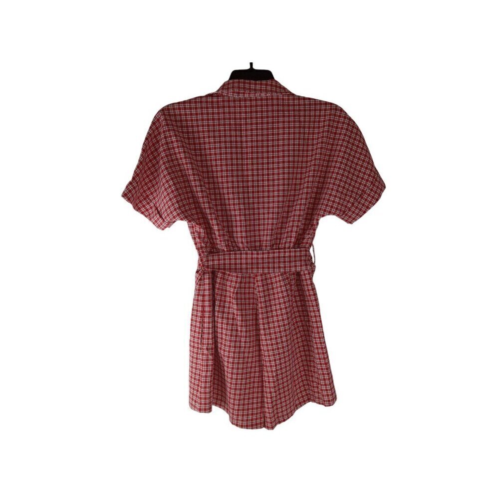 Entro Womens Romper Red Short Sleeve Surplice V-NECK Plaid Belted Woven S NWT - Picture 4 of 14